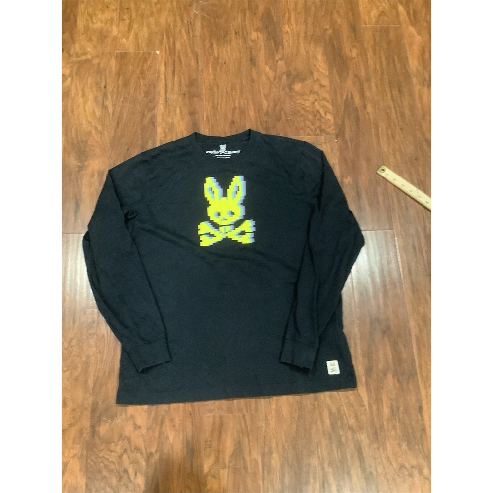 Psycho Bunny Men's Black Graphic Crew Neck Long Sleeve Shirt SZ 6